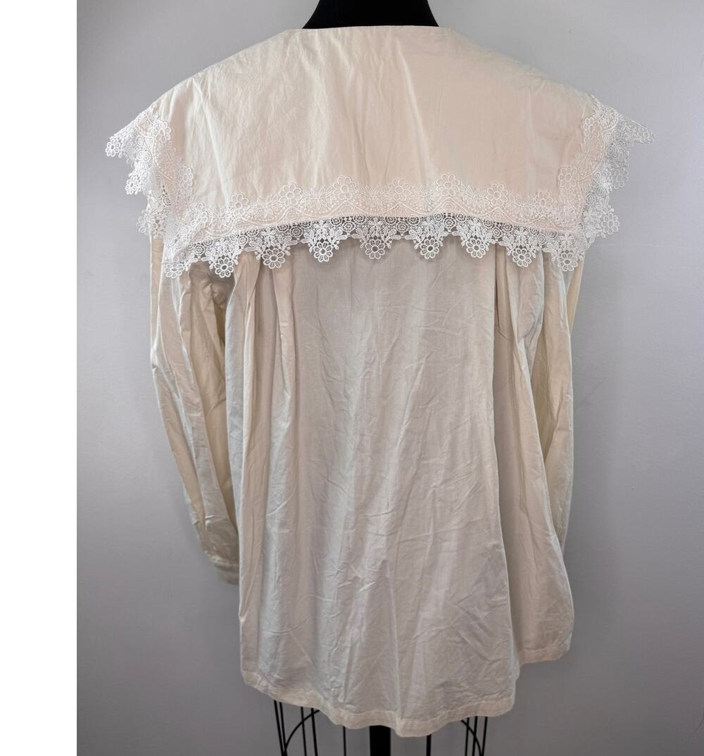 Double Seven Off White Frilly Prairie Collar Blouse Doily Collar Button-Down S/M